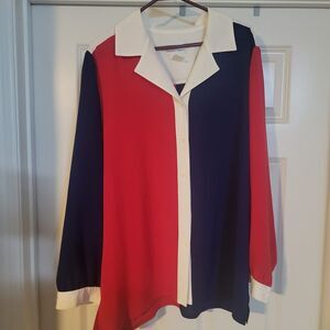 Vintage DA-RUE of California Womens Size 18 Red White Blue Blouse